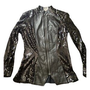 Vintage Firenze Santa Barbara Black Leather Jacket Sz Small MultiColor Moto